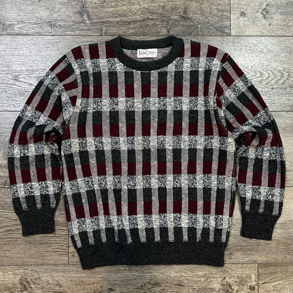 Vintage 80s Jantzen Geometric Knit Sweater Made In USA - Men's Medium